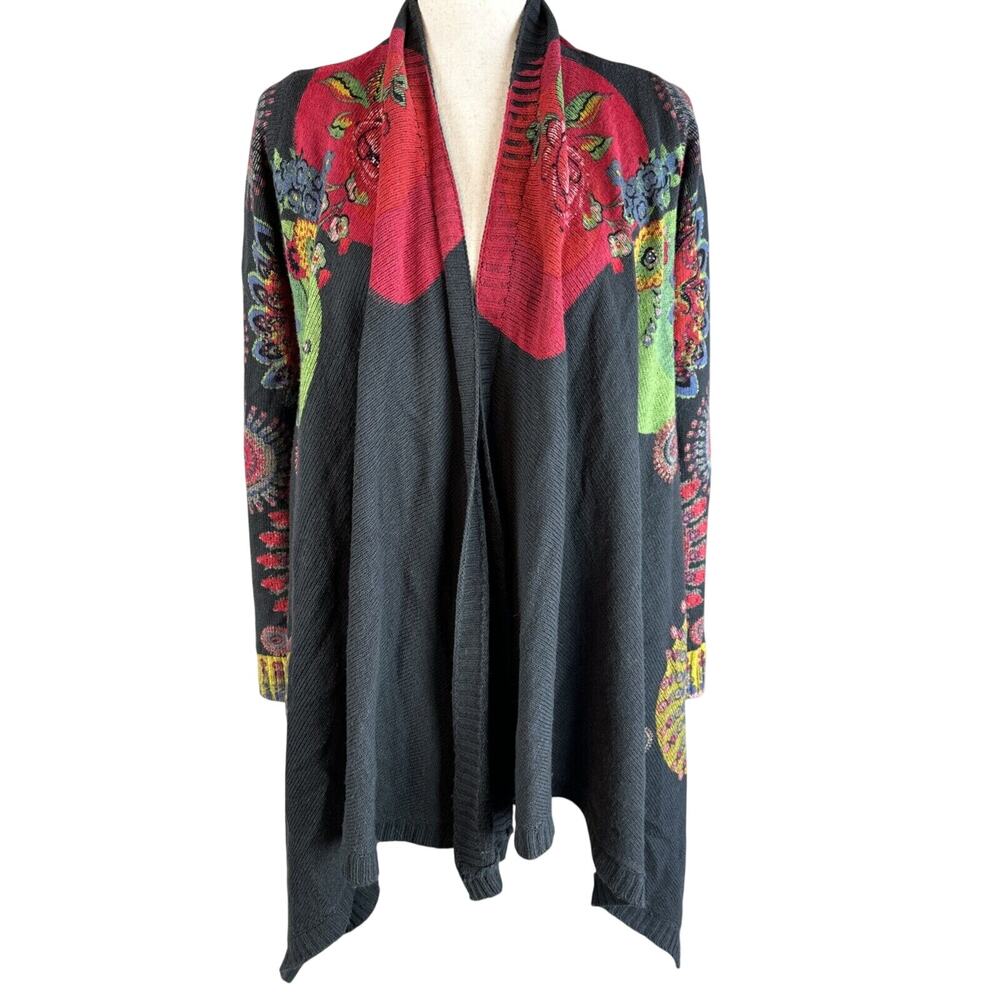 Desigual Womens Boho Floral Open Front Draped Cardigan Size S Wool Blend